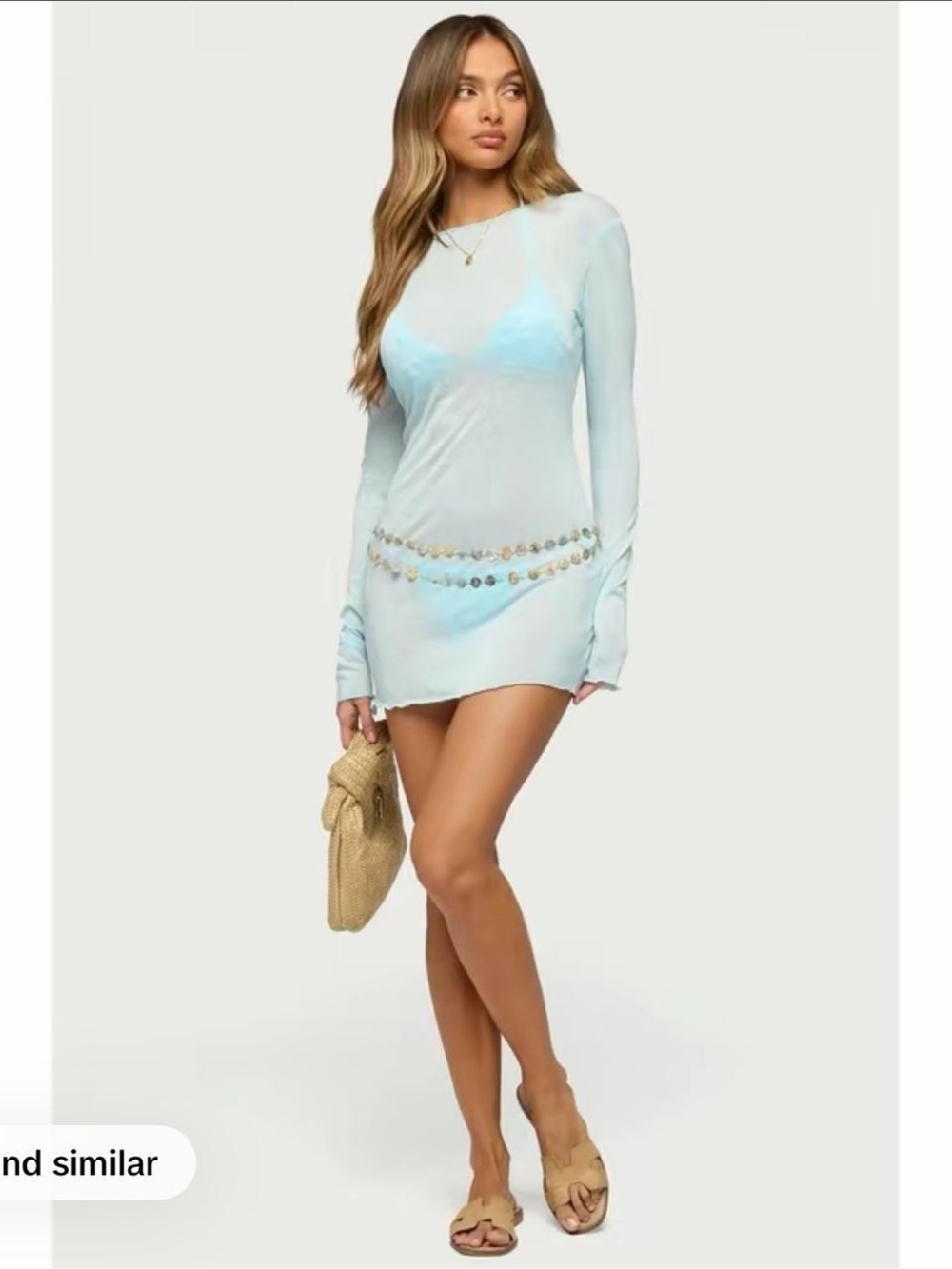 Edikted Light Blue Long-Sleeve Mini Dress